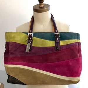 Vintage coach multicolor suede wave tote